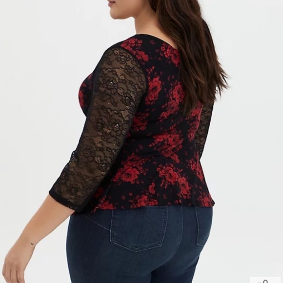 Torrid Super Soft Black Roses Lace Surplice Midi Top - Picture 6 of 15